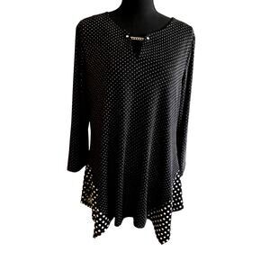 Zac & Rachel women's blouse Large shark tail black and white polka dot L/S